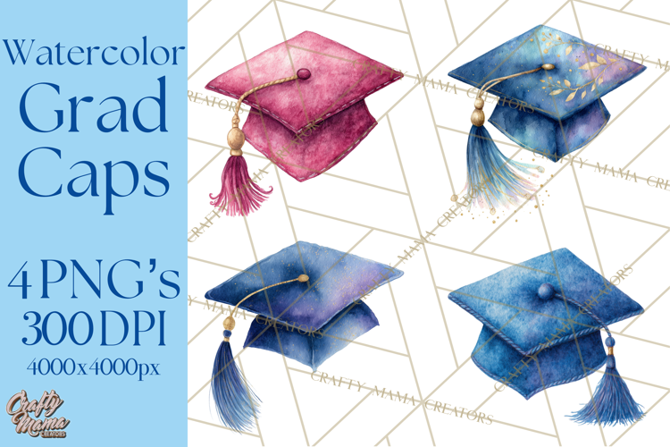 Graduation Cap Clipart PNG, Watercolor Graduation Hat Tassel