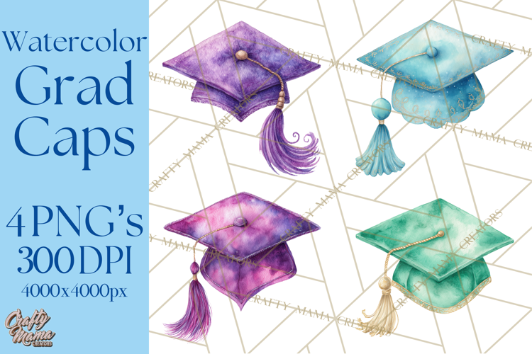 Graduation Cap Clipart PNG, Watercolor Graduation Hat Tassel