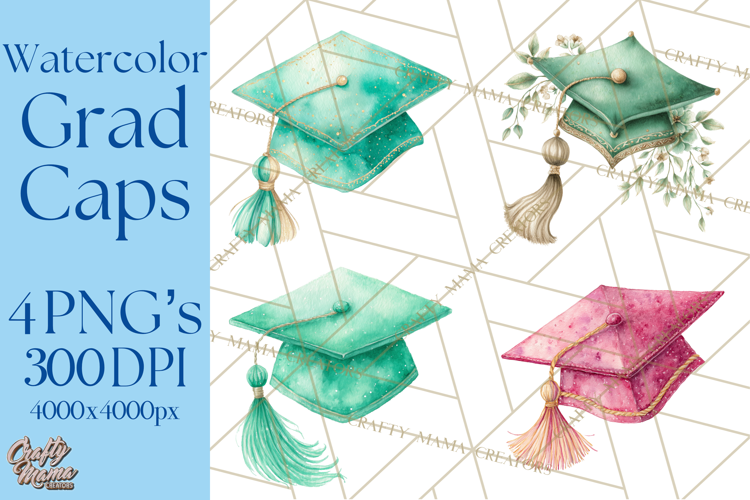 Graduation Cap Clipart PNG, Watercolor Graduation Hat Tassel