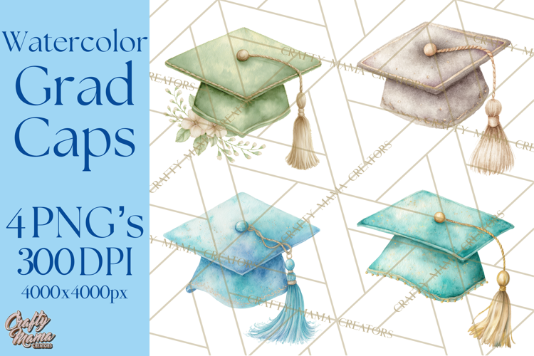 Graduation Cap Clipart PNG, Watercolor Graduation Hat Tassel