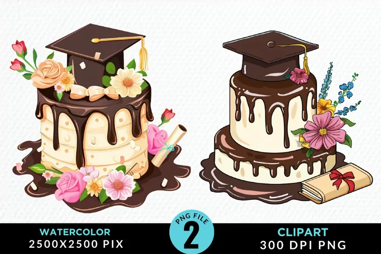 Watercolor Graduation Cake Sublimation PNG Clipart