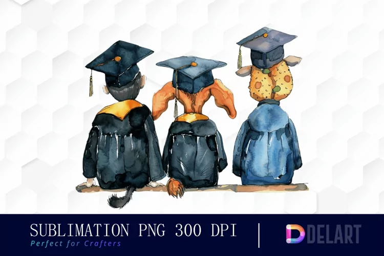Graduation Animals Back View Sublimation PNG Clipart