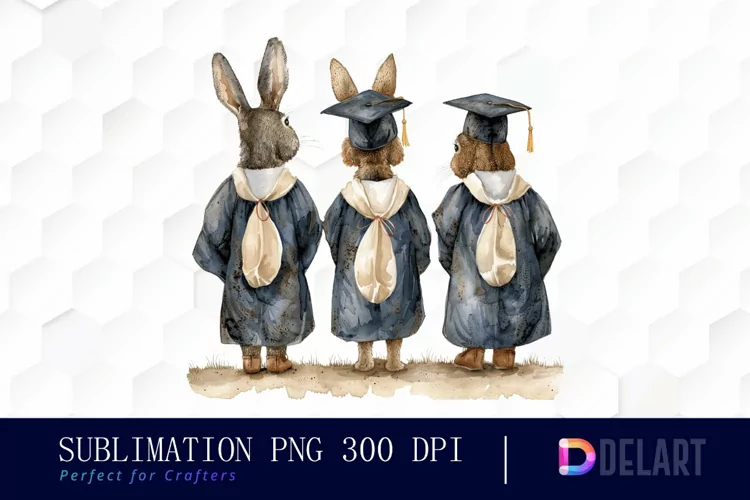 Graduation Animals Back View Watercolor Clipart