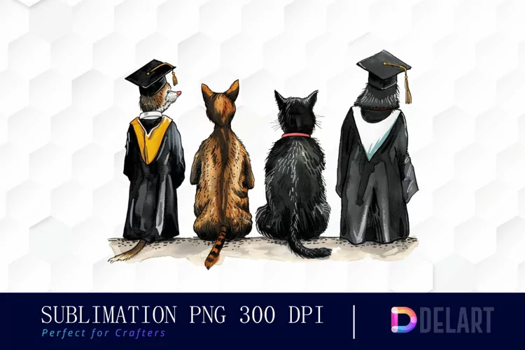 Graduation Animals Back View Illustration Clipart