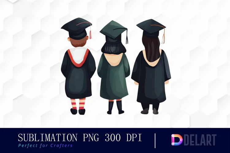 Graduation Animals Back View Watercolor Clipart
