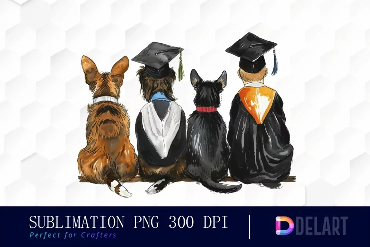 Graduation Animals Back View Watercolor Clipart