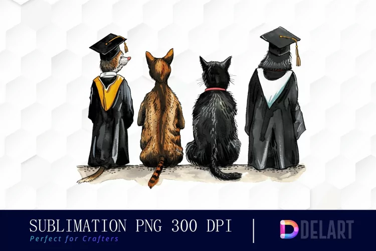 Graduation Animals Back View Watercolor Clipart