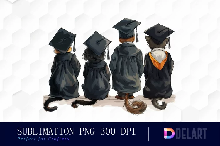 Graduation Animals Back View Illustration Clipart