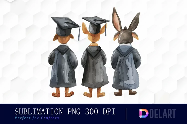 Graduation Animals Back View Illustration Clipart
