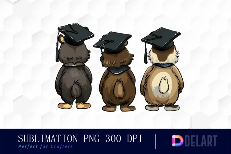 Graduation Animals Back View Watercolor Clipart
