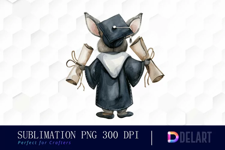 Graduation Animals Back View Watercolor Clipart