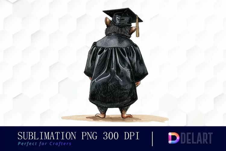 Graduation Animals Back View Watercolor Clipart