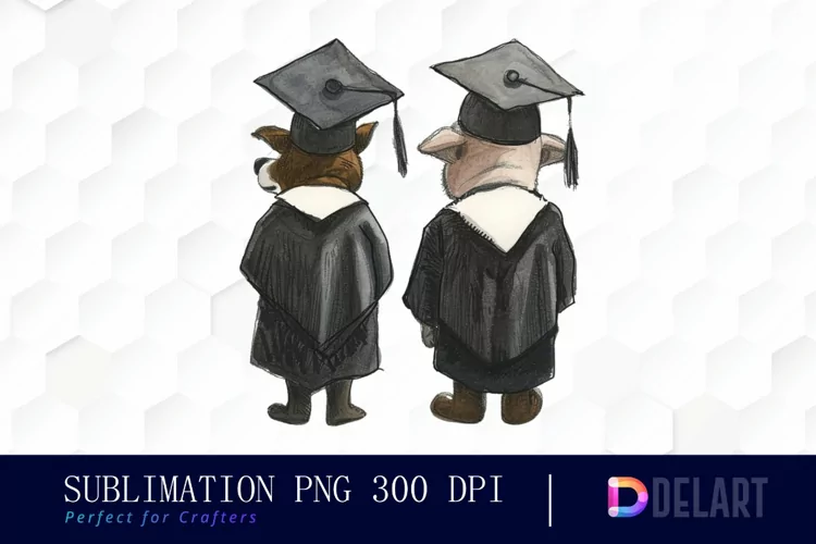 Graduation Animals Back View Watercolor Clipart