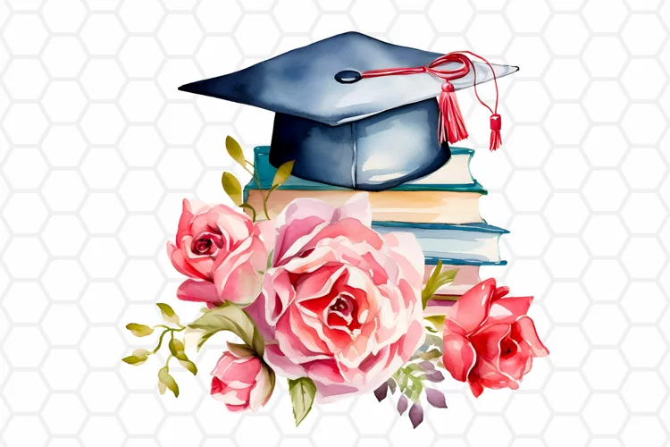 Watercolor Graduation Cap Sublimation Clipart PNG