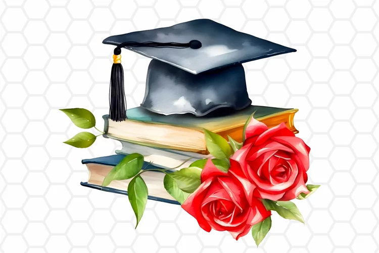 Watercolor Graduation Cap Sublimation Clipart PNG