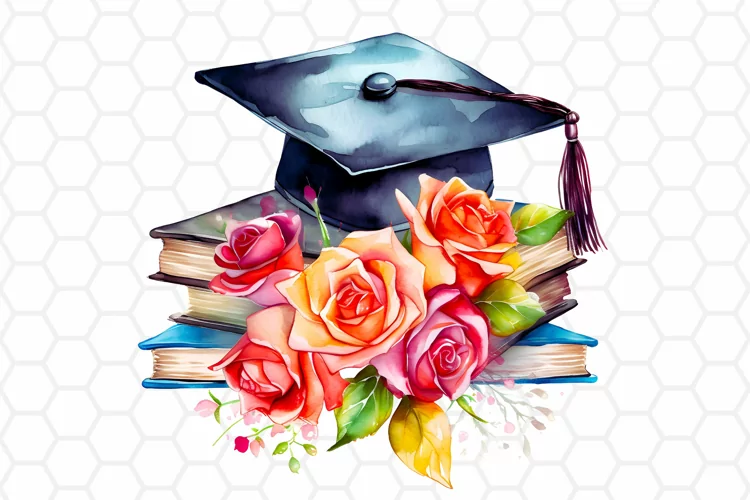Watercolor Graduation Cap Sublimation Clipart PNG