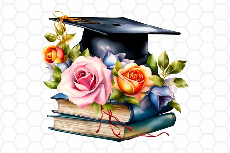 Watercolor Graduation Cap Sublimation Clipart PNG