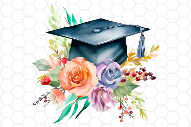 Watercolor Graduation Cap Sublimation Clipart PNG