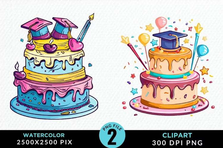 Watercolor Graduation Cake Sublimation PNG Clipart