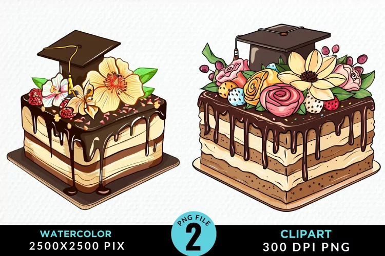 Watercolor Graduation Cake Sublimation PNG Clipart