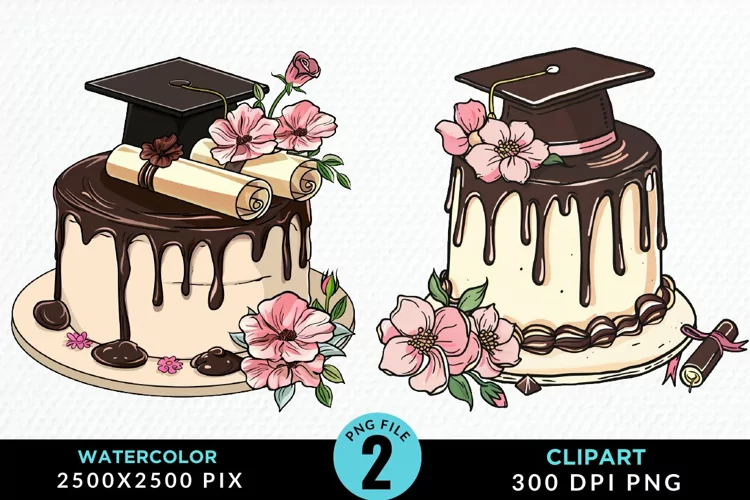 Watercolor Graduation Cake Sublimation PNG Clipart