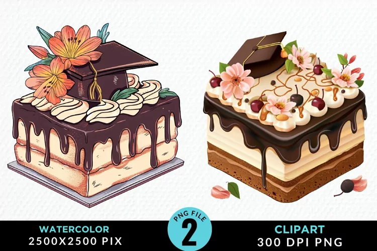 Watercolor Graduation Cake Sublimation PNG Clipart
