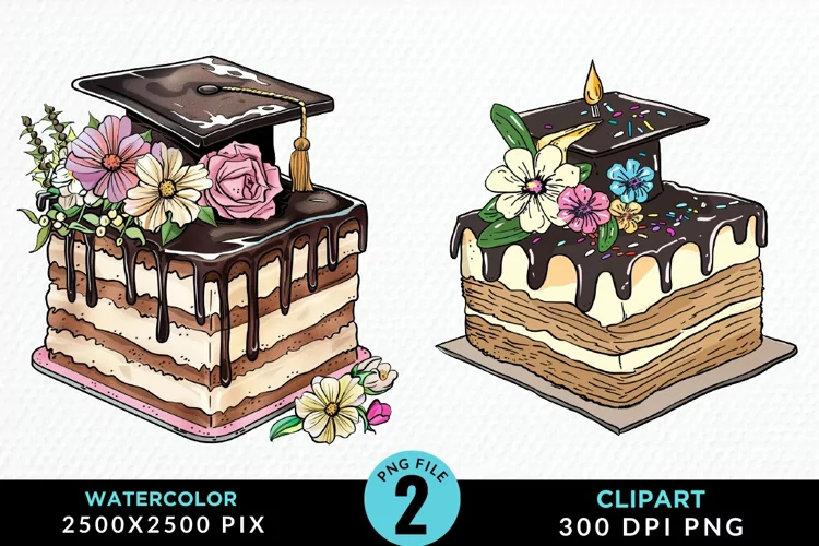 Watercolor Graduation Cake Sublimation PNG Clipart
