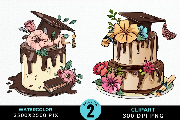 Watercolor Graduation Cake Sublimation PNG Clipart