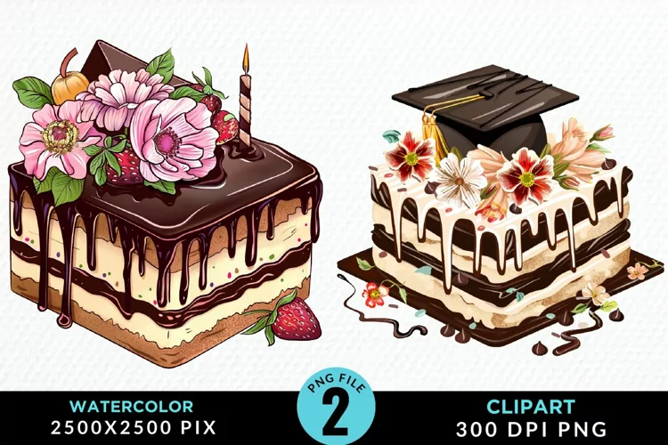 Watercolor Graduation Cake Illustration PNG Clipart