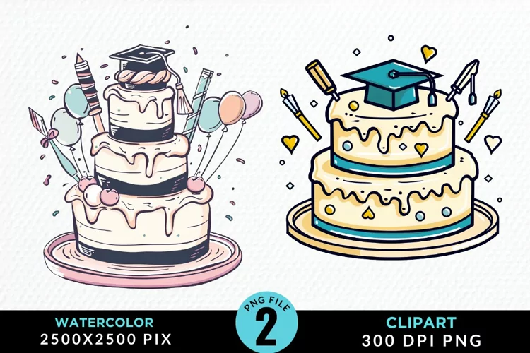 Watercolor Graduation Cake Illustration PNG Clipart