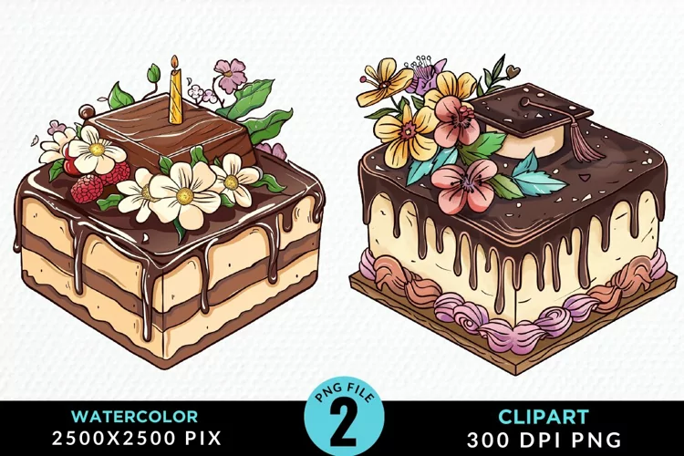 Watercolor Graduation Cake Sublimation PNG Clipart