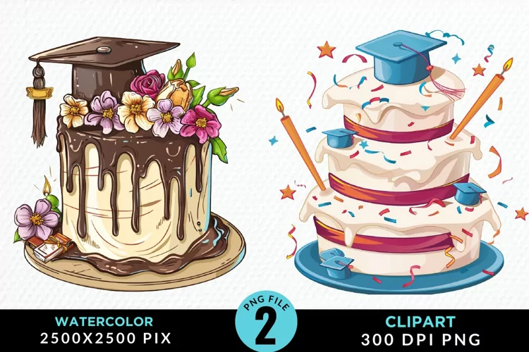 Watercolor Graduation Cake Sublimation PNG Clipart