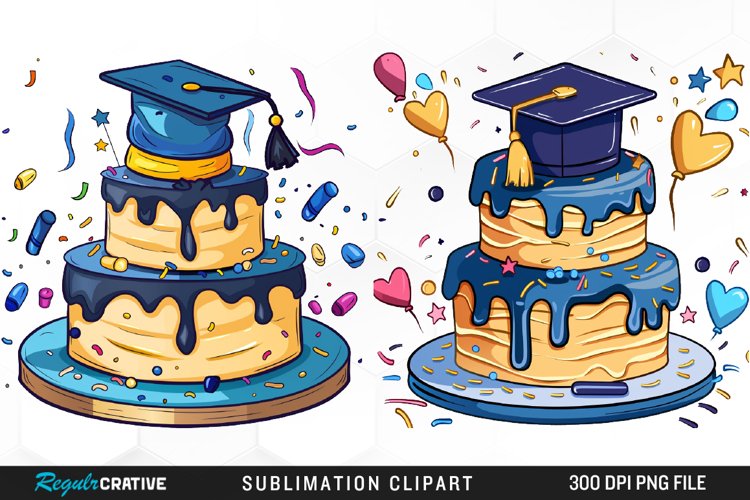 Watercolor Graduation Cake Collection Clipart example image 1