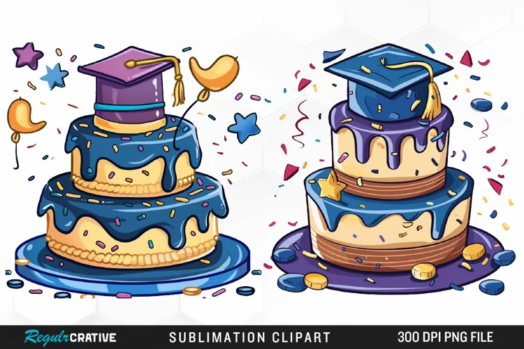 Watercolor Graduation Cake Collection Art Clipart
