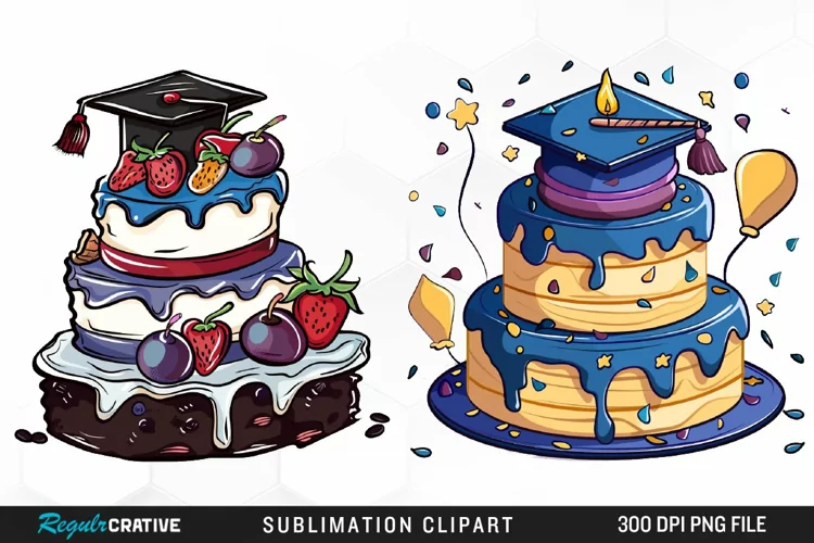 Watercolor Graduation Cake Collection Clipart