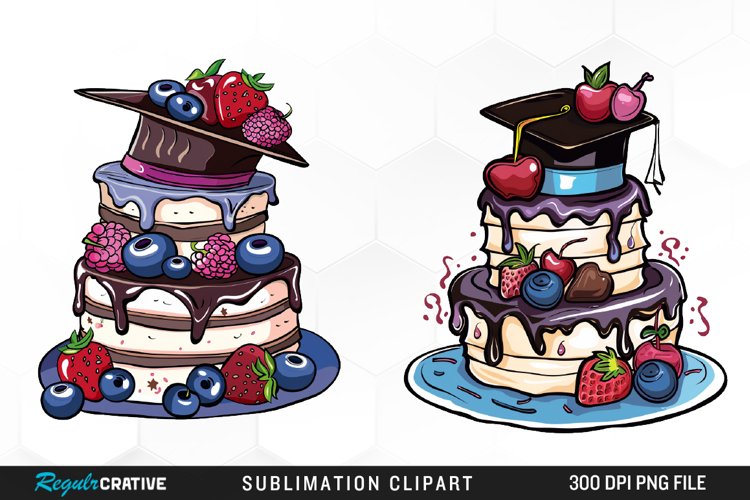 Watercolor Graduation Cake Collection Art Clipart example image 1