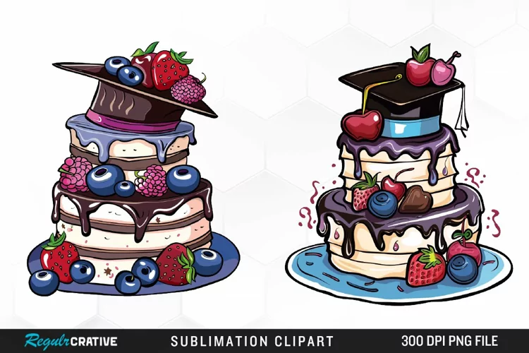 Watercolor Graduation Cake Collection Art Clipart