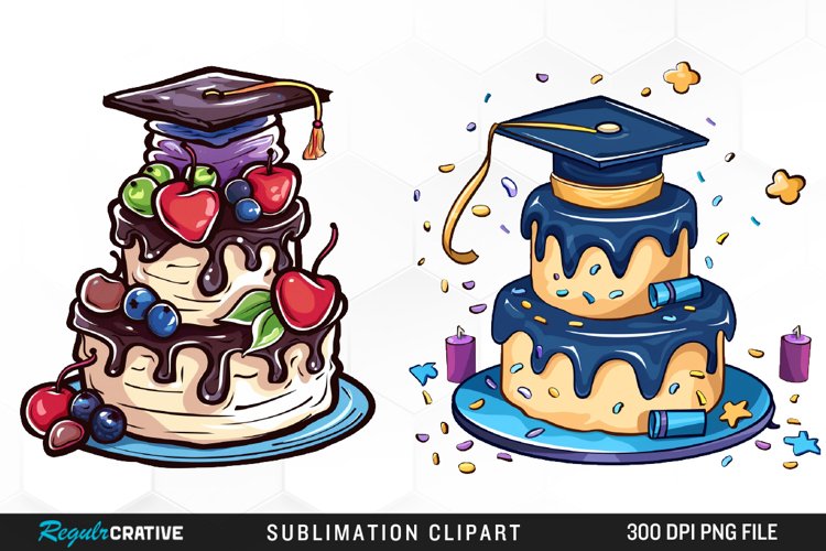 Watercolor Graduation Cake Collection Clipart