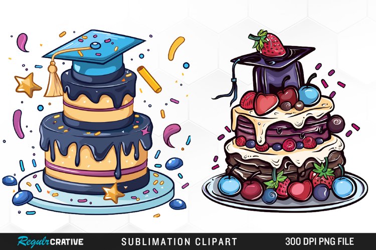 Watercolor Graduation Cake Collection Art Clipart example image 1