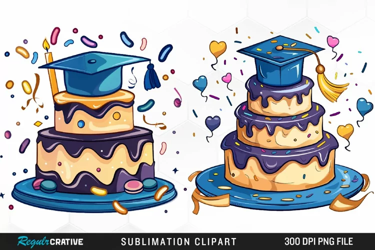 Watercolor Graduation Cake Collection Clipart
