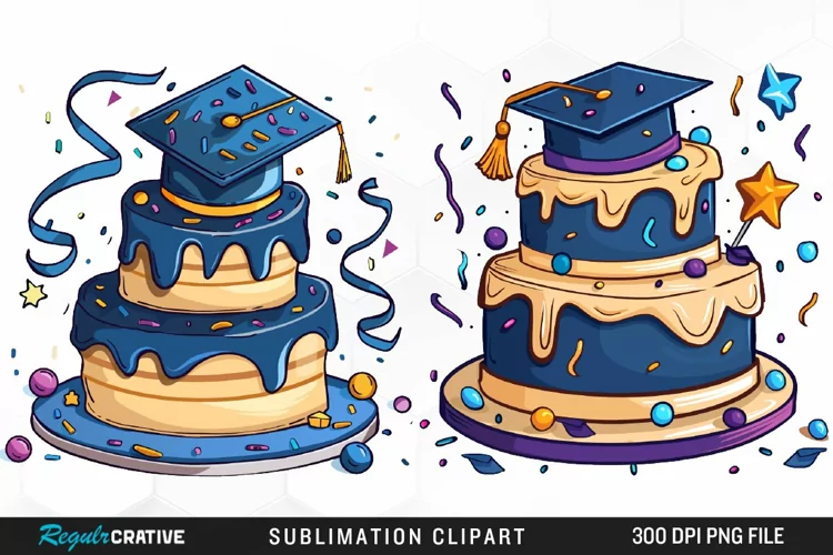 Watercolor Graduation Cake Collection Clipart