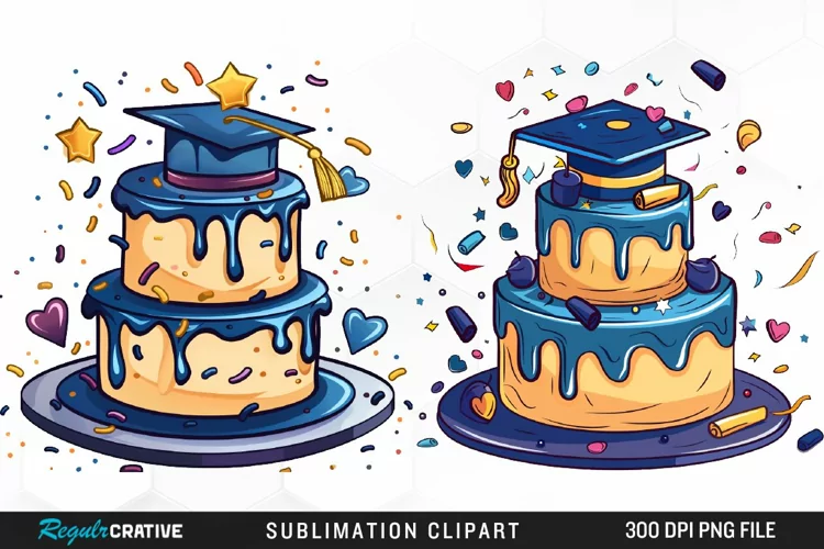 Watercolor Graduation Cake Collection Art Clipart