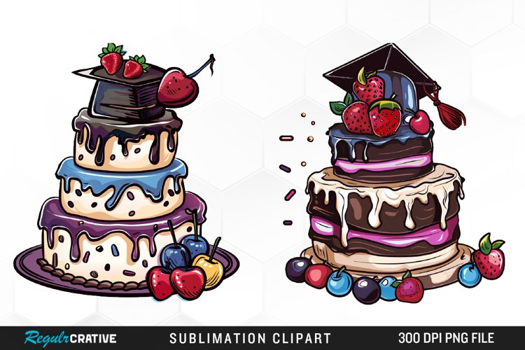 Watercolor Graduation Cake Collection Clipart example image 1