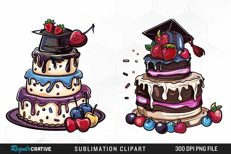 Watercolor Graduation Cake Collection Clipart