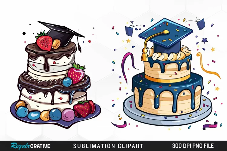 Watercolor Graduation Cake Collection Clipart