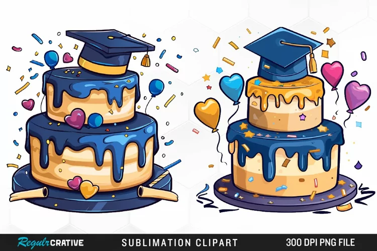 Watercolor Graduation Cake Collection Clipart