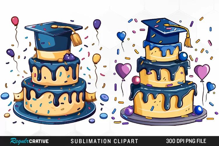 Watercolor Graduation Cake Collection Clipart