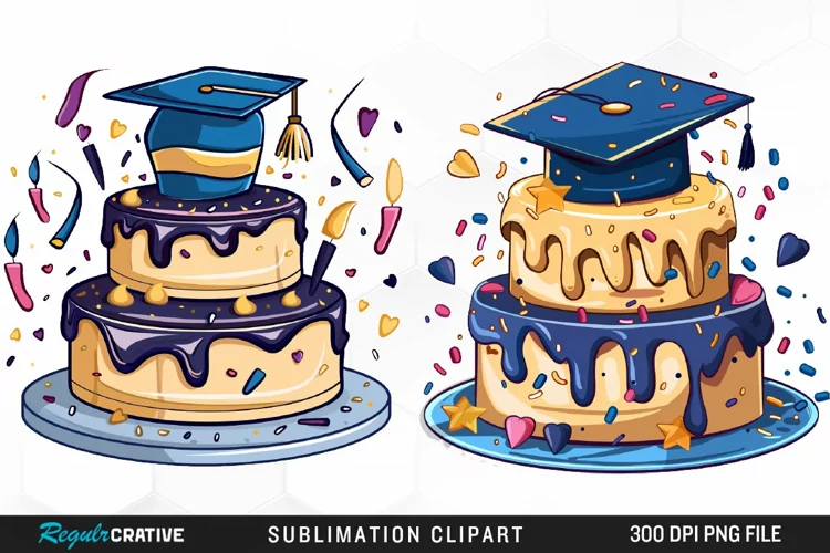 Watercolor Graduation Cake Collection Art Clipart