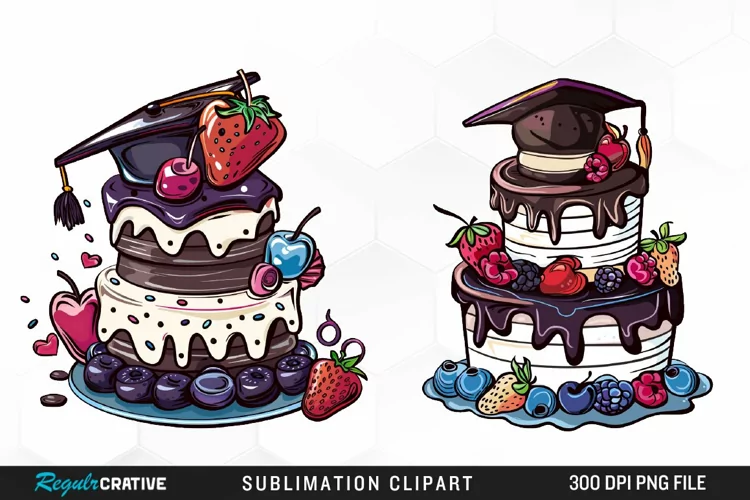 Watercolor Graduation Cake Collection Clipart