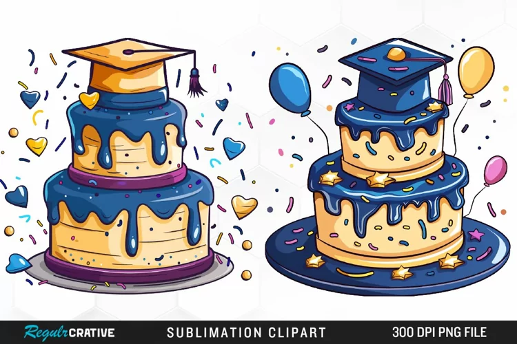Watercolor Graduation Cake Collection Art Clipart